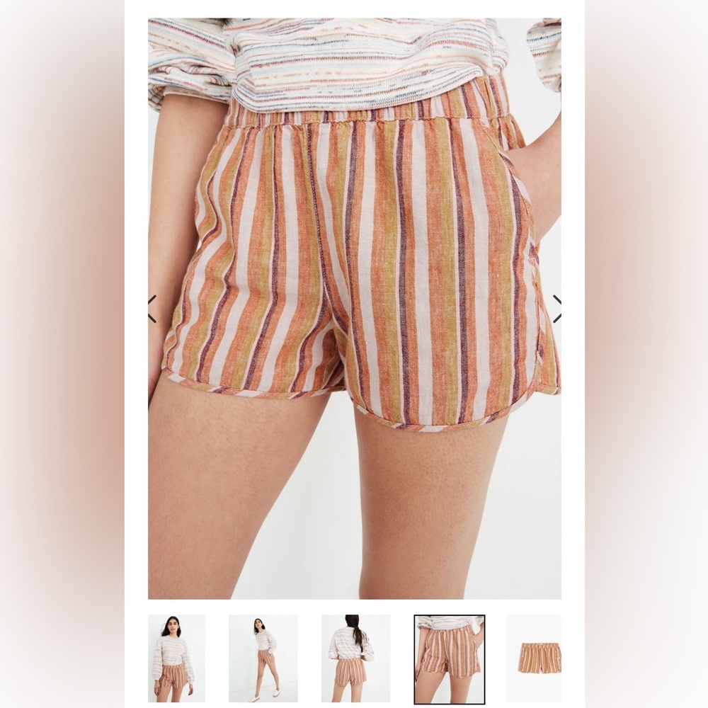 New Madewell Linen-Cotton Blend Pull On shorts in Rainbow Stripe